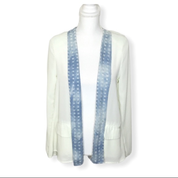 Love Richie sheer cream blazer with blue trim Size small - Picture 2 of 9